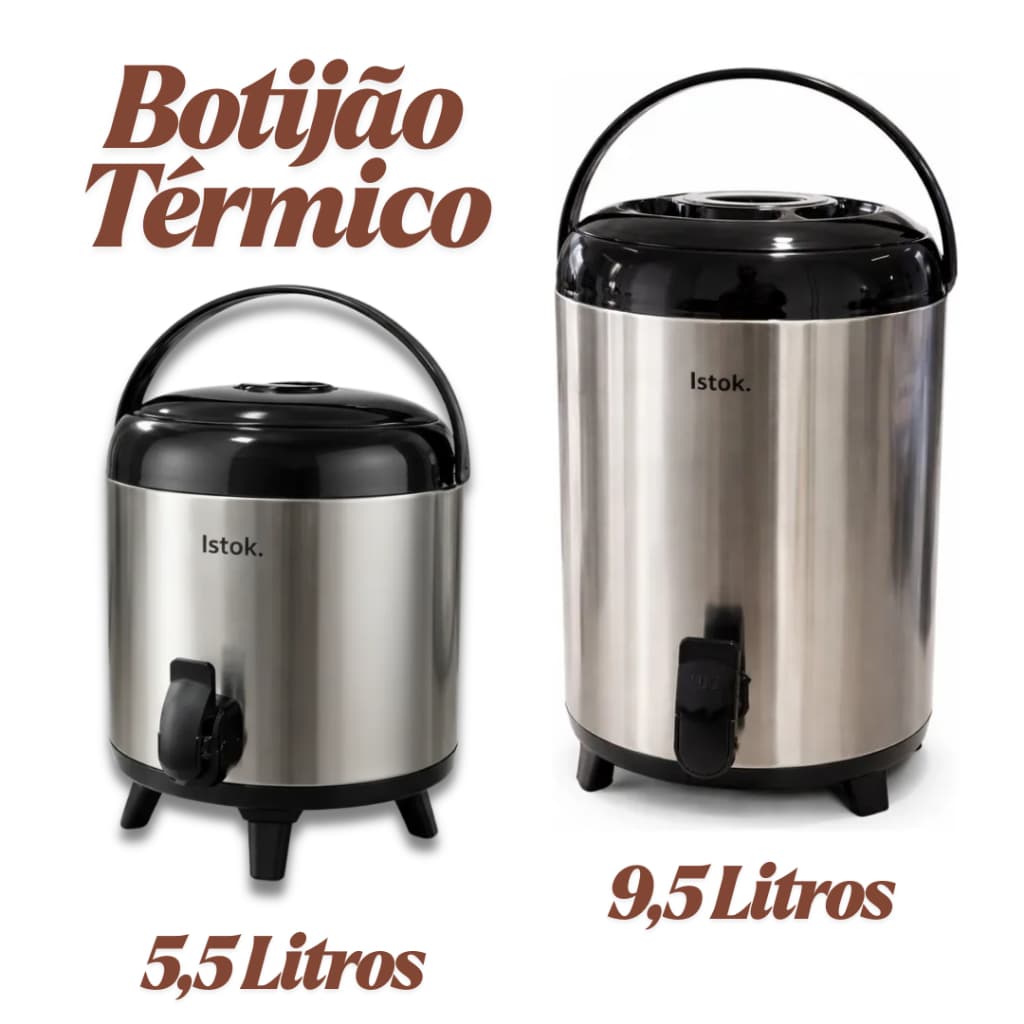 Botijão Térmico Inox 5,5L 9,5L Profissional Café Buffet Hotel Pousada Evento Garrafa Térmica