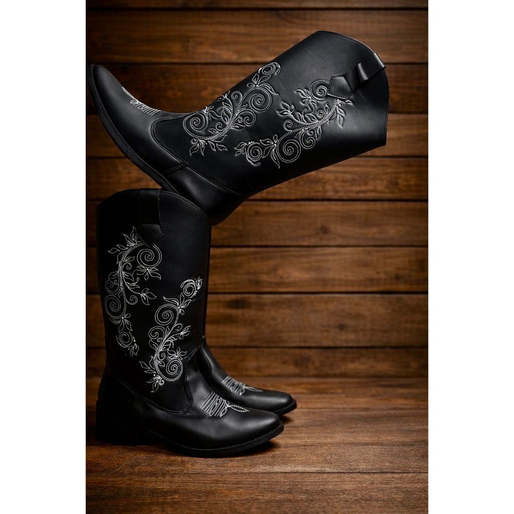 Bota Texana Feminina Cano Curto Bordada Country Confortável Casual