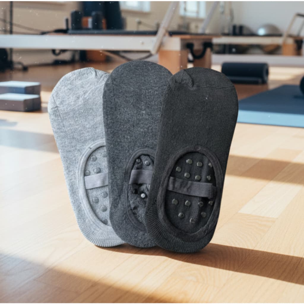 Meia Pilates Preta Cinza Grafite Antiderrapante Sapatilha Feminina Yoga Academia Algodão Poliéster Elastano