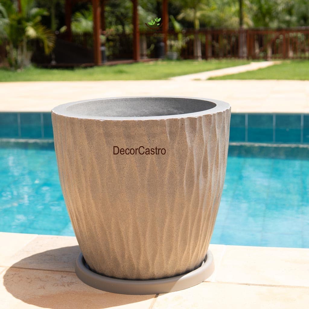 Vaso para Plantas Bojo Horizontal 26X28 C/Prato P em Polietileno Decorativo Jardim Moderno Externo