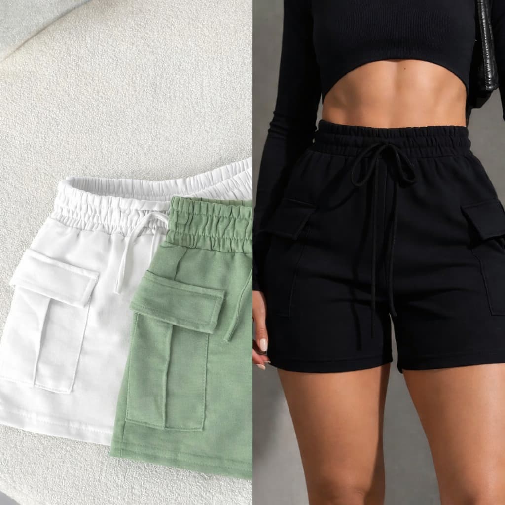 Short Cargo Feminino Alfaiataria Moletom Conforto & Estilo Casual MOLETOM ENVIO IMEDIATO PROMOÇÃO
