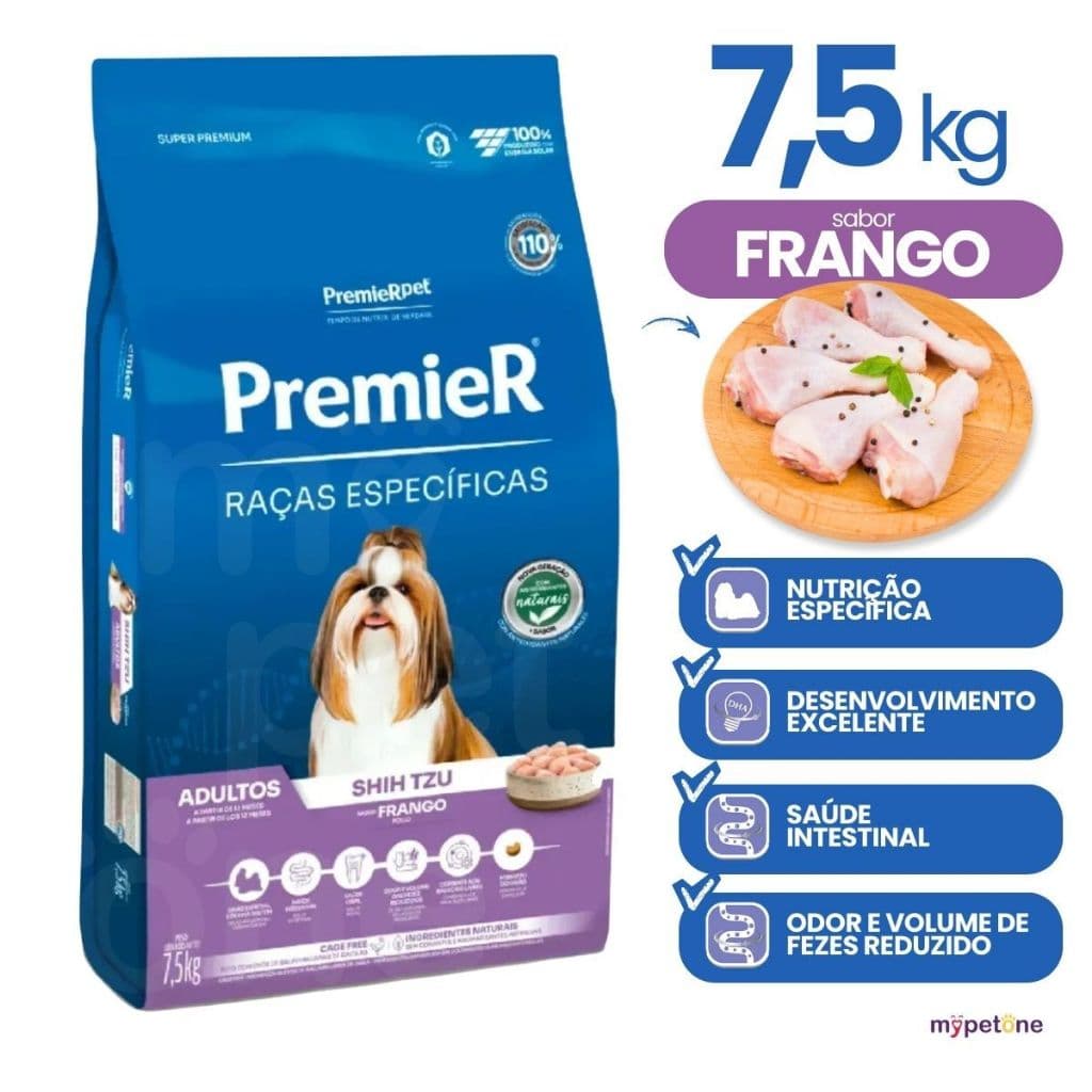 Ração Premier 7,5kg Shih Tzu Frango Cães Pequenos