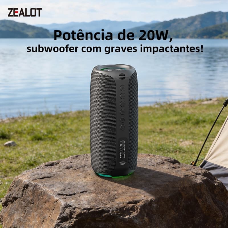ZEALOT MP2 Caixa de Som Bluetooth Portátil 20W com Microfone | TWS Estéreo | Mini Caixa Potente para Festa Karaoke | Bat