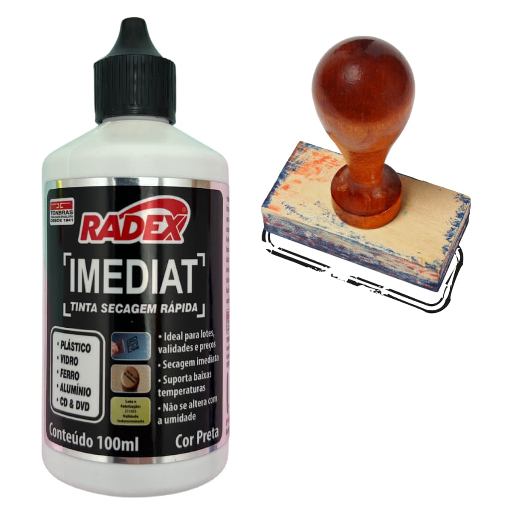 Tinta Para Carimbo Secagem Rápida P/ Plástico 100ml Radex - Escolha Seu Kit