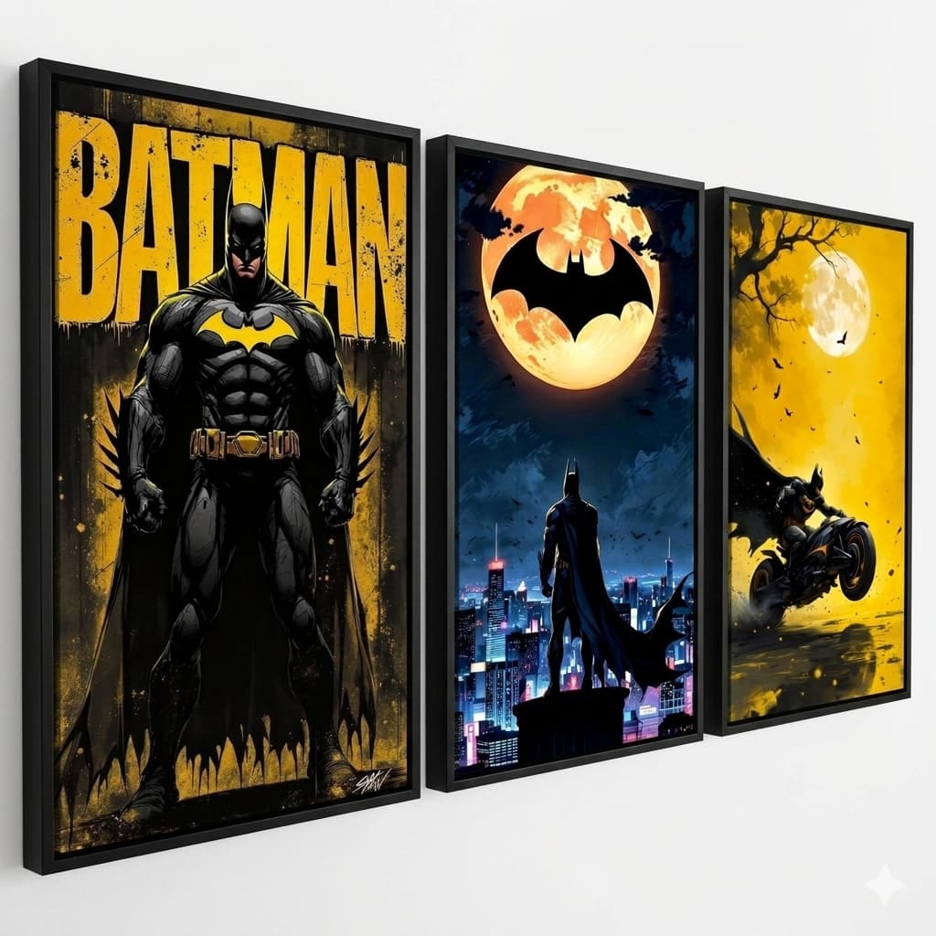 Quadro Batman Kit Super Herói Para Quarto Decoração Com Moldura e Vidro