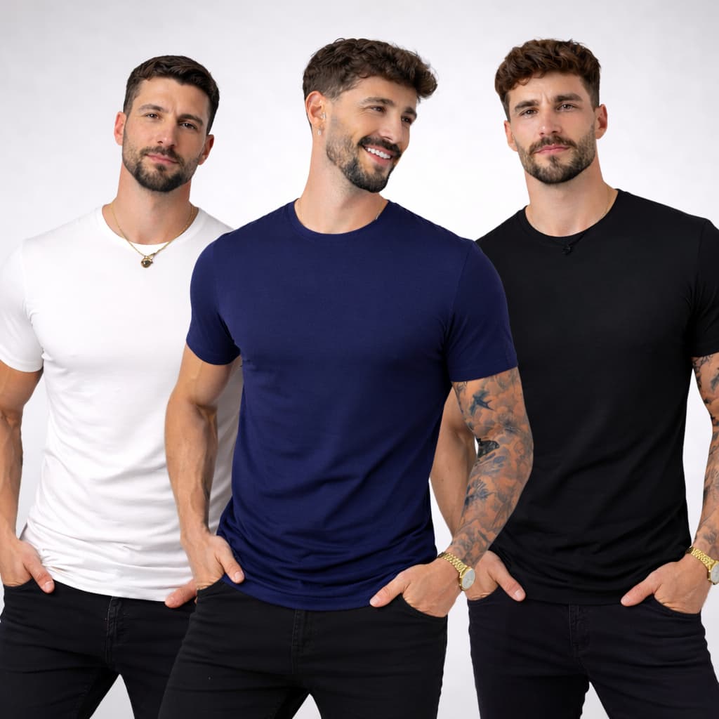 Camiseta Básica Masculina Algodão Lisa Malha Lisa Peruana Premium KIT 1/2/3