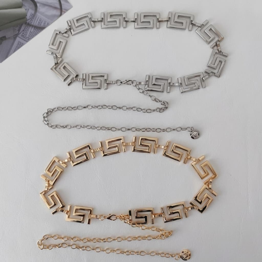KIT 02 Cintos Feminino Corrente Dourado e Prata Metal Elos Ajustável