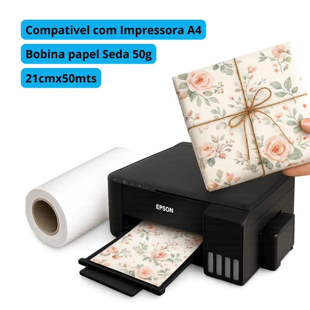 Bobina Papel Seda A4 21cm x 50m 50g  para Impressora A4 | Bobina Papel Seda para Impressão