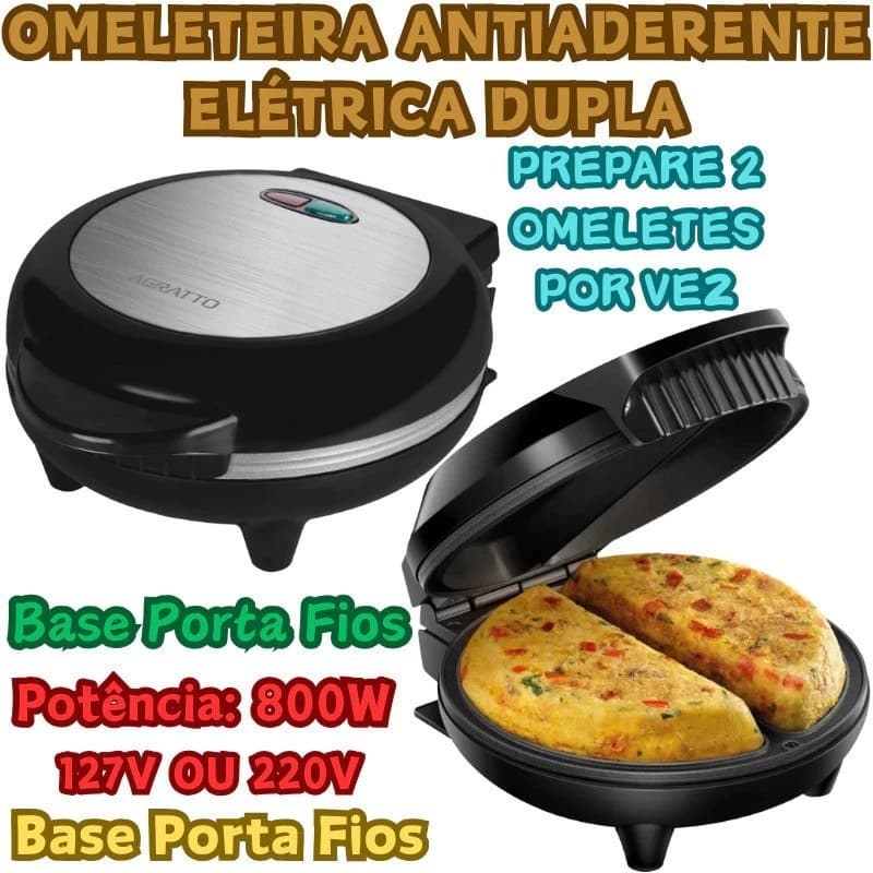 Omeleteira Agratto Mr. Cheff Antiaderente Elétrica Dupla Redonda 800W