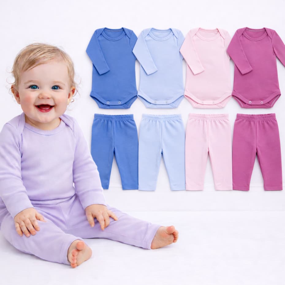 Kit 8 Peças Body + Mijão Menina e Menino Manga Longa Infantil Bori Feminina e Masculino P ao G