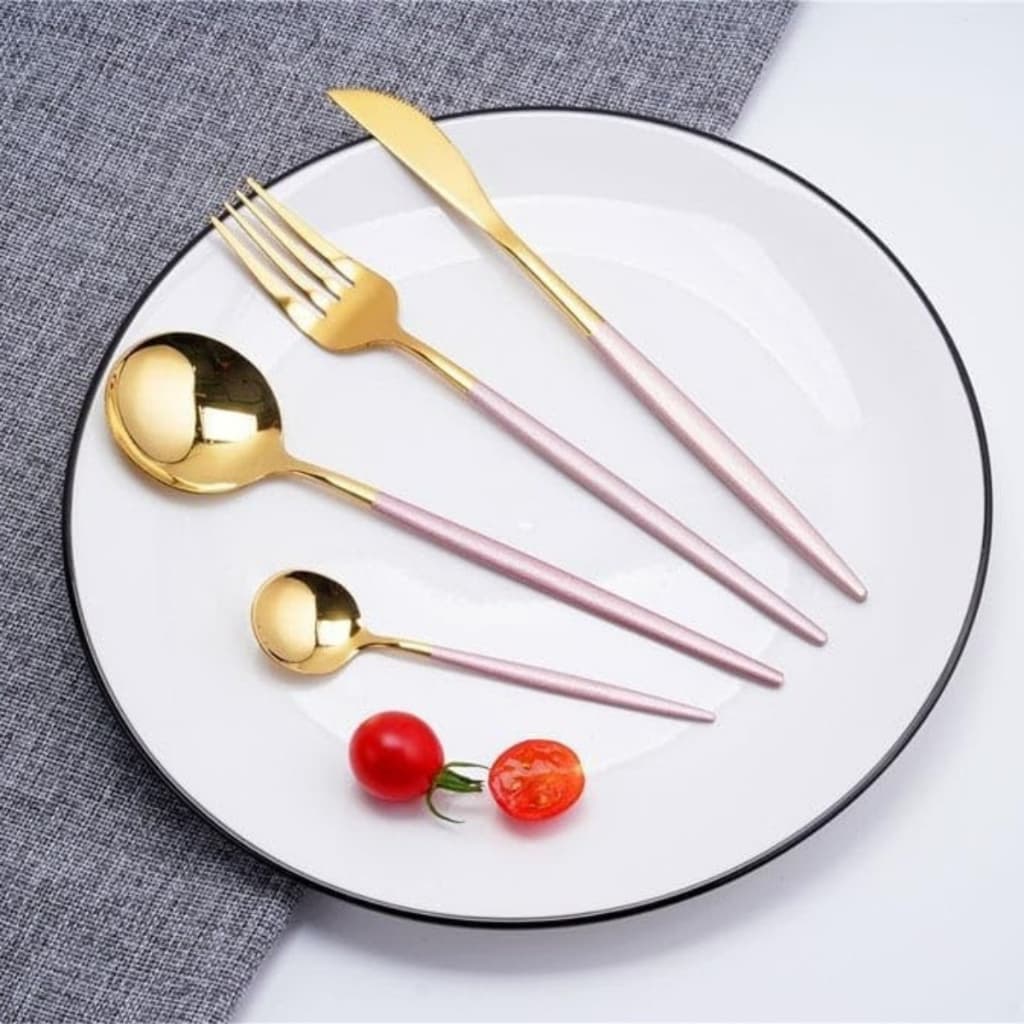 24 Peças Jogo Talheres Faqueiro Dourado de Aço Inox Garfo Colher Faca Colher De Mesa