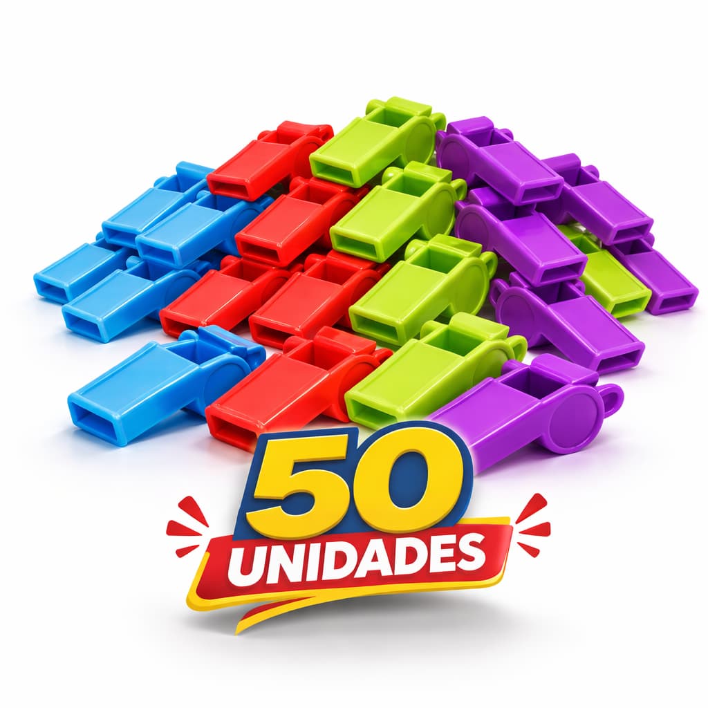 50 Apito juiz Brinquedo Infantil P/ Lembrancinha Aniversario Prenda Colorido Envios Full