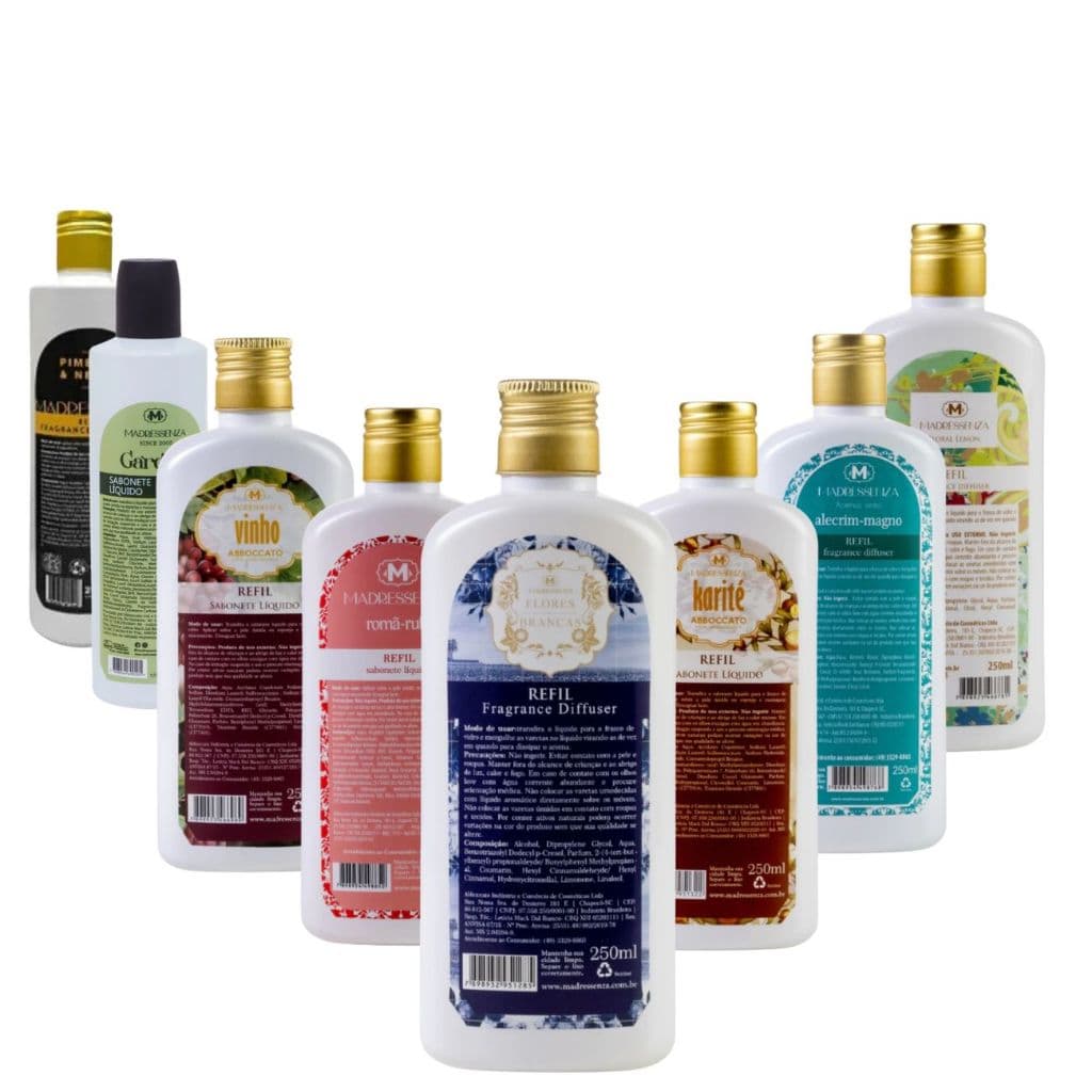 Refil sabonete líquido Madressenza 250ml - Flores - Vinho - Karité - Alecrim Magno - Floral Lemon