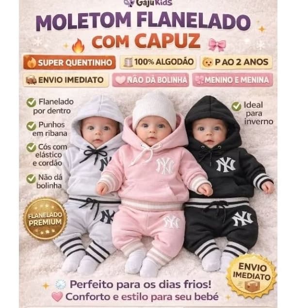 Conjunto Moletom Flanelado com Capuz Bebê – P ao 2 Anos