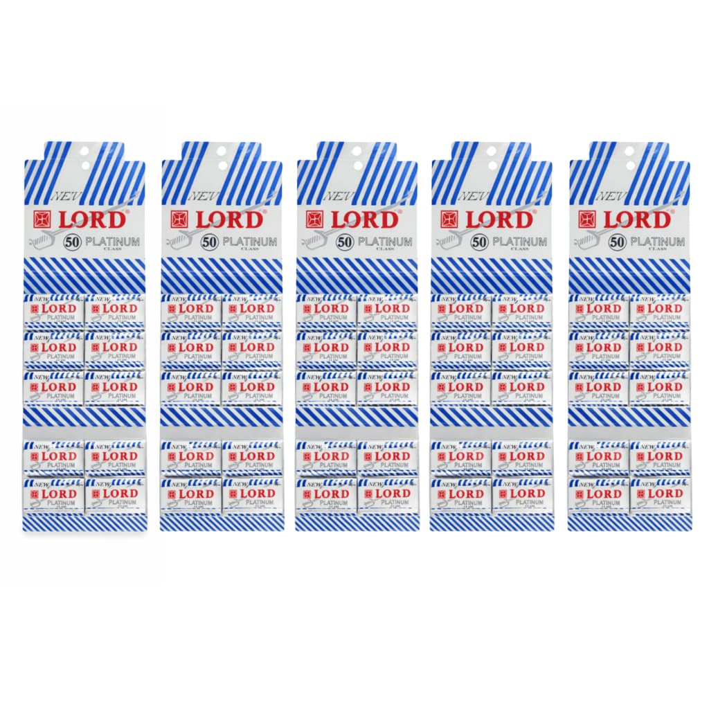 KIT 5 CARTELAS DE LÂMINAS LORD PLATINUM BARBEAR C/50 UN CADA – TOTAL 250 LÂMINAS PROFISSIONAIS