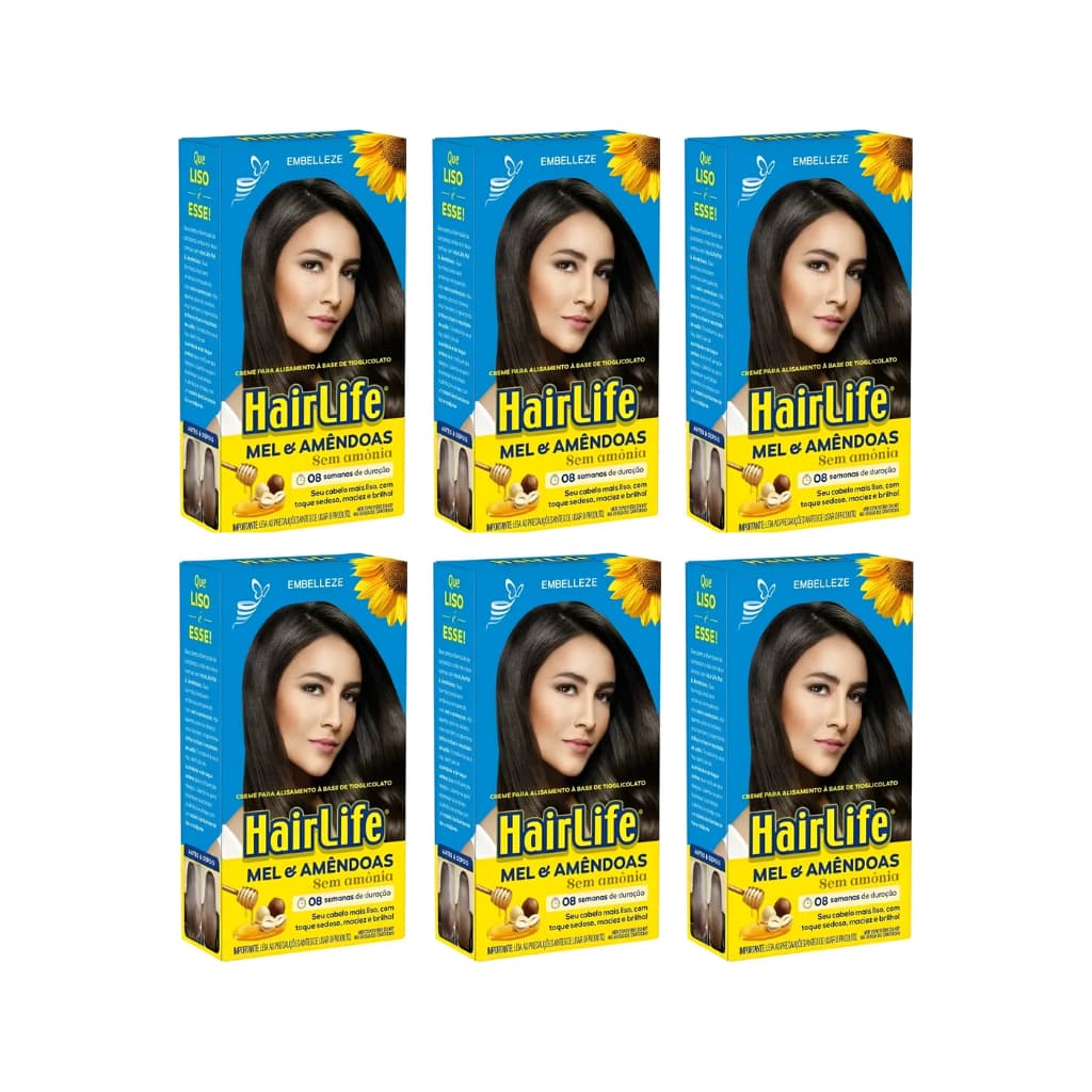 Hairlife Mel e Amendoas Creme para Alisamento Sem Amônia Kit com 6 unidades