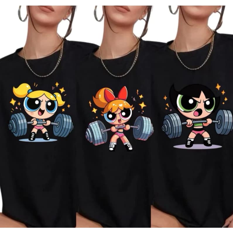 Kit 3 Camisetas Promocional Treino Gym Feminina As Meninas Super Poderosas Academia Fitness