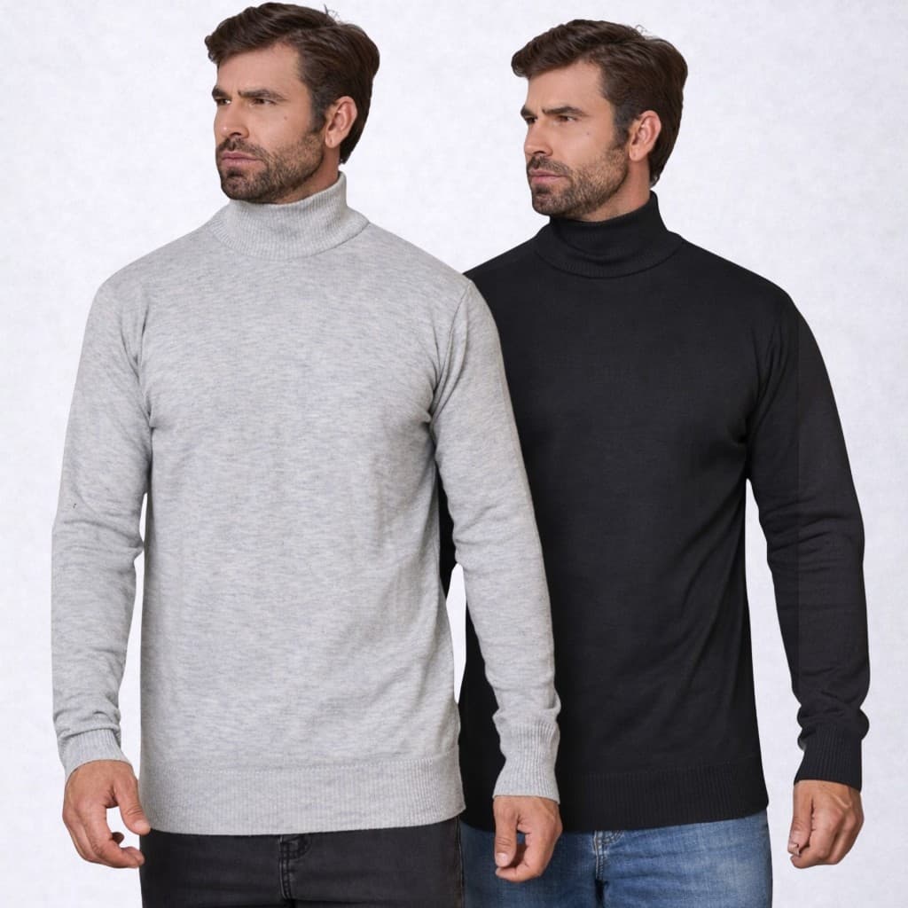 Kit 2 Blusas Masculina Gola Alta Cacharrel Tricô Lã Quentinho Segunda Pele Pra Usar Com Jaqueta