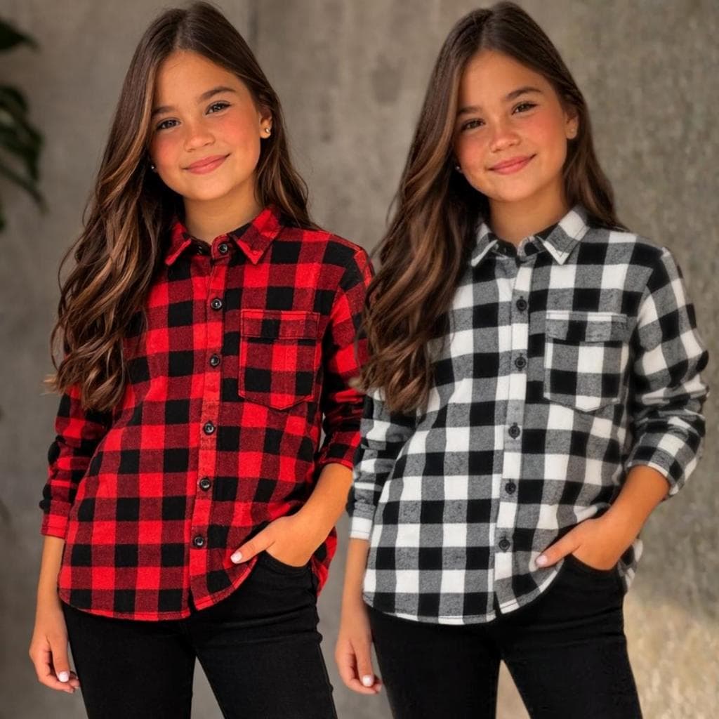 Camisa Xadrez Infantil Flanelada Manga Longa Menino e Menina Unissex (Tam 2 ao 10)