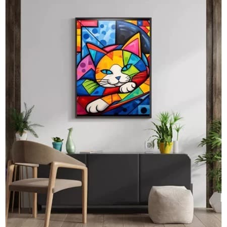 Quadro Decorativo Gato Multicolorido 1 Peça Quarto Sala Cozinha Decoração Perfeita E Moderna