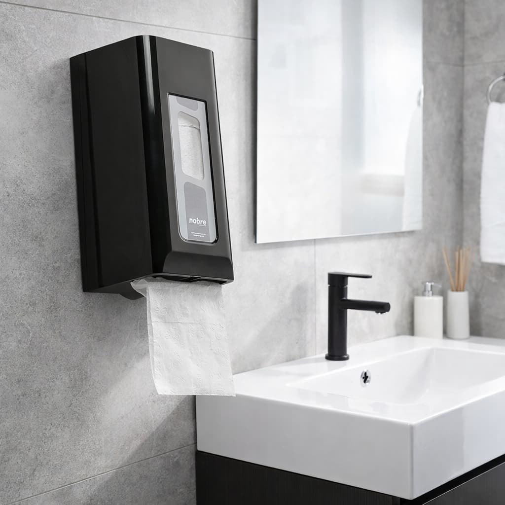 Dispenser Papel Higiênico Cai-Cai Preto Nobre | Suporte Banheiro Lavabo Comercial