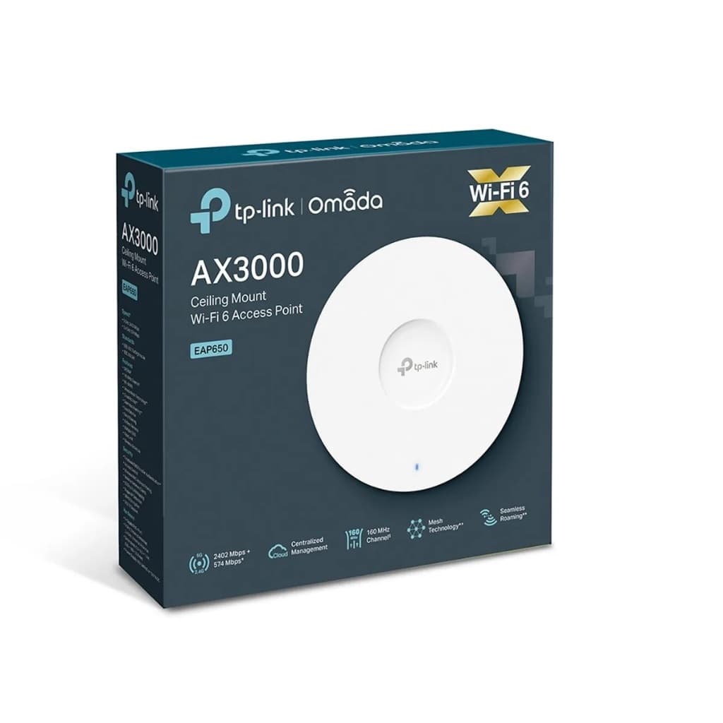 TP-Link Omada EAP650 Access Point Wi-Fi 6 AX3000 de Teto com Gigabit e PoE+