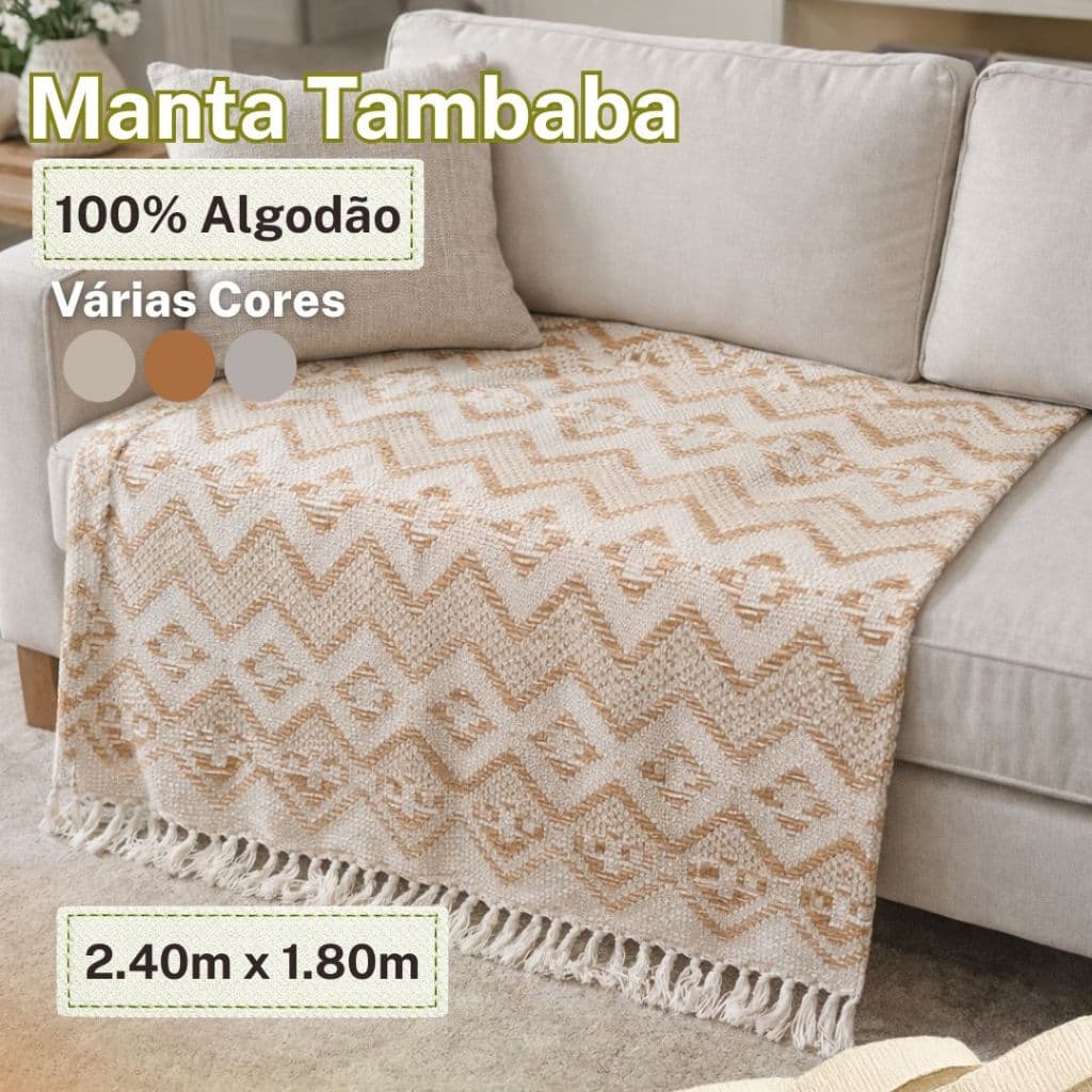 Manta Tambaba Sofá Grande 2.40x1.80m 100% Algodão Proteção Para Sofá