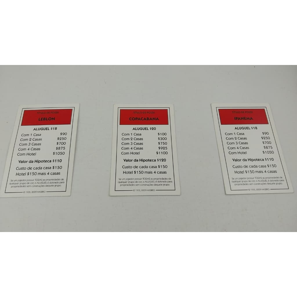 Peças 3 Títulos De Posse Vermelhos #2 Jogo Monopoly Hasbro