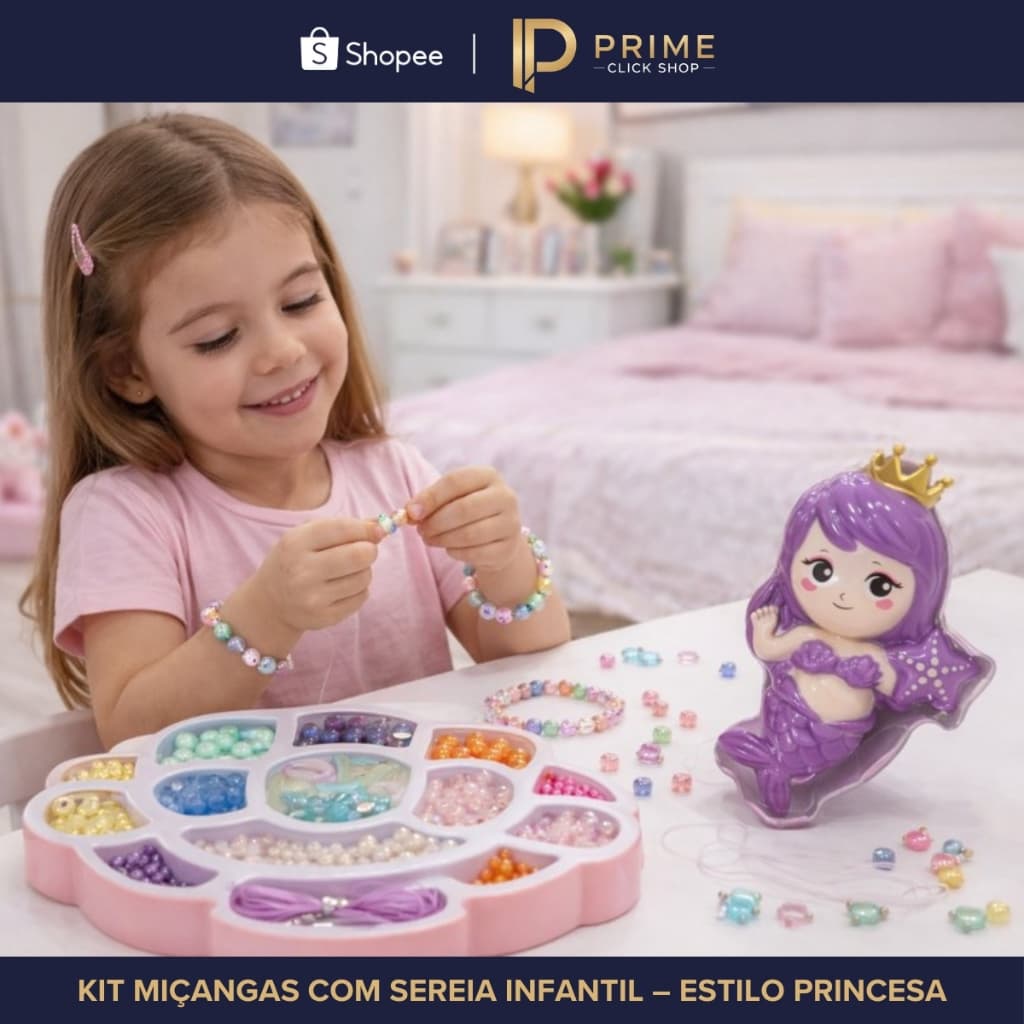 Kit Miçangas Infantil Sereia Montar Pulseira Colar Brinquedo Educativo Com Estojo Coelhinho 🧜‍♀️