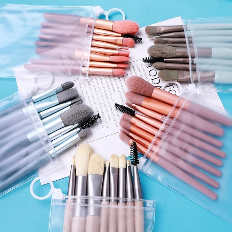 Pinceis MINI Para Maquiagem + Estojo Transparente Para Viagem kit c/8