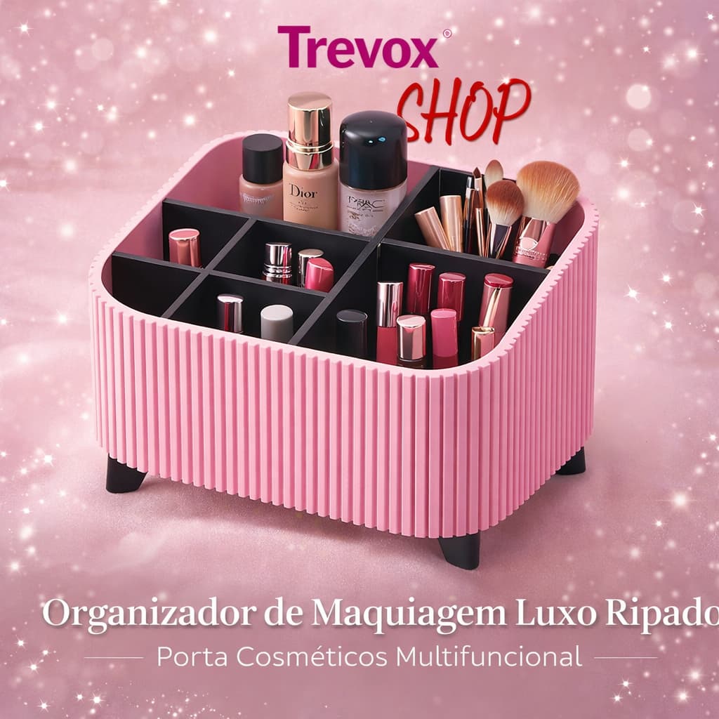 Organizador de Maquiagem Ripado Porta Cosméticos Bancada Penteadeira Organizador Multiuso Bancada Quarto e Penteadeira