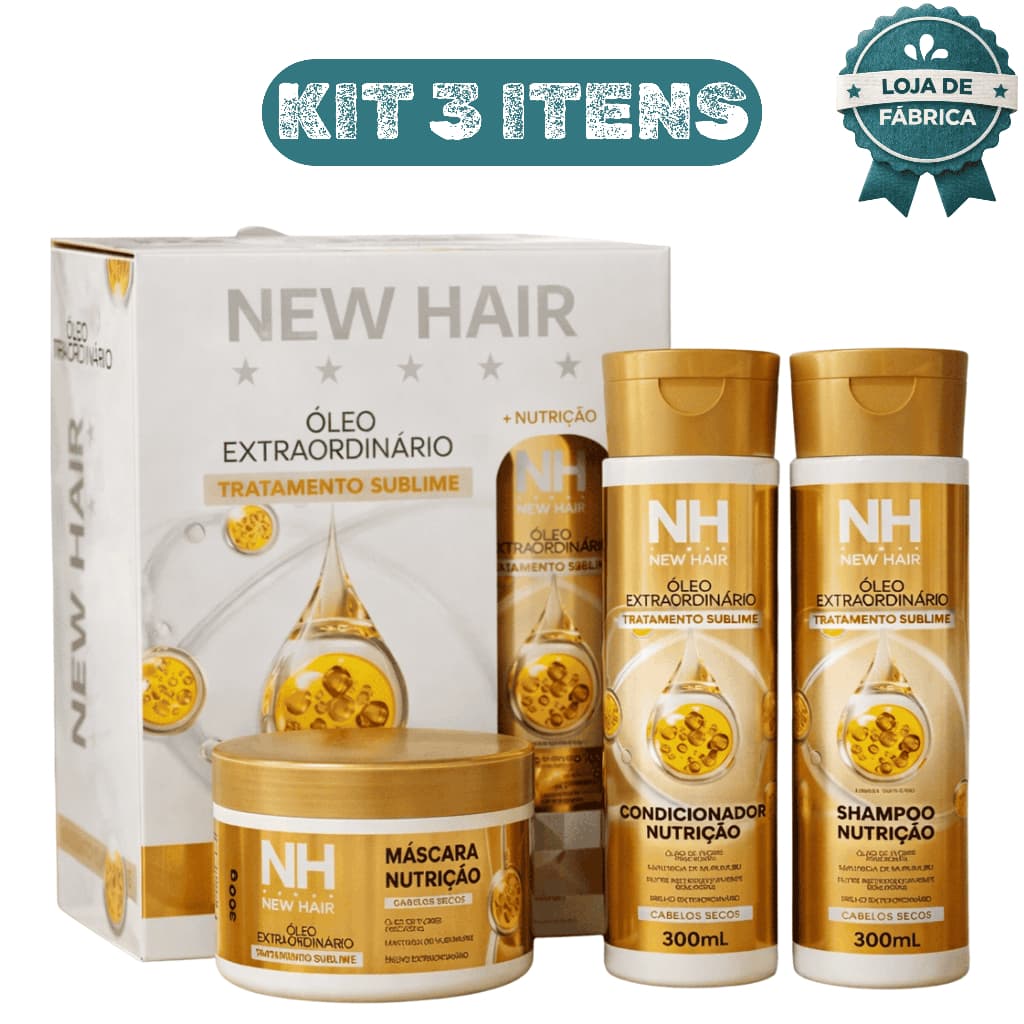 Kit Capilar 3 Itens 脫leo Extraordin谩rio New Hair Tratamento Sublime Nutri莽茫o Cabelos Secos Brilho