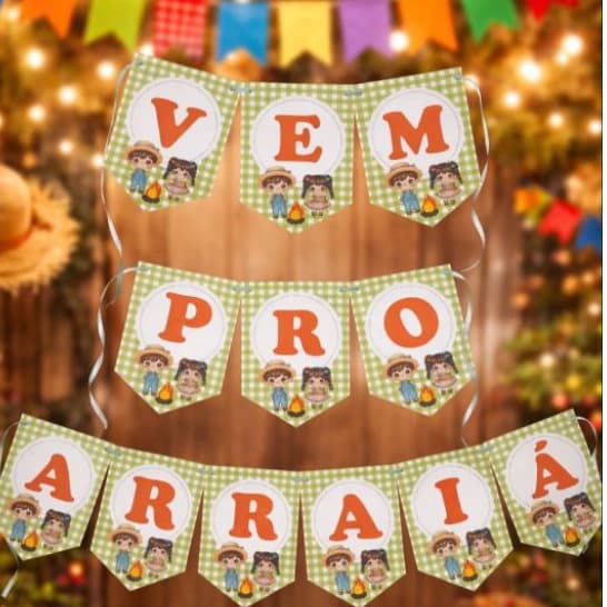Faixa varal decorativa Festa junina, Festa São João, julina,bandeirola decoração