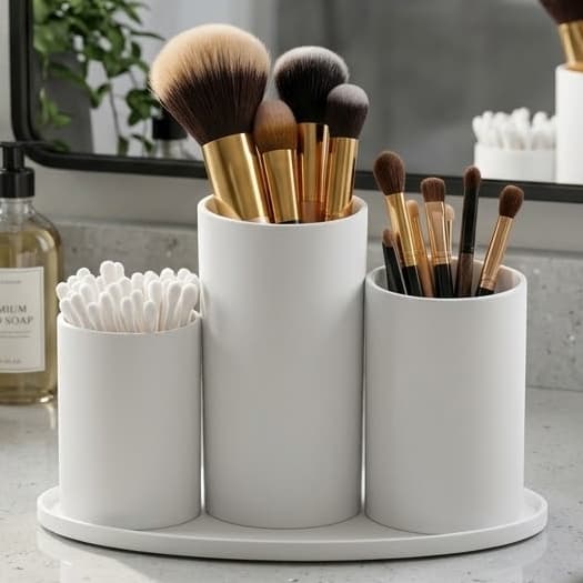 Organizador de mesa  kit de maquiagem Estação de Beleza Minimalista com Base Oval.