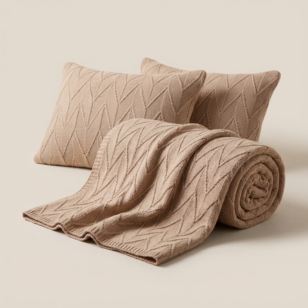PESEIRA MANTA TRICÔ CAMA KING SOFÁ SALA 260X60cm +2 CAPA DE ALMOFADA 60X40cm M01