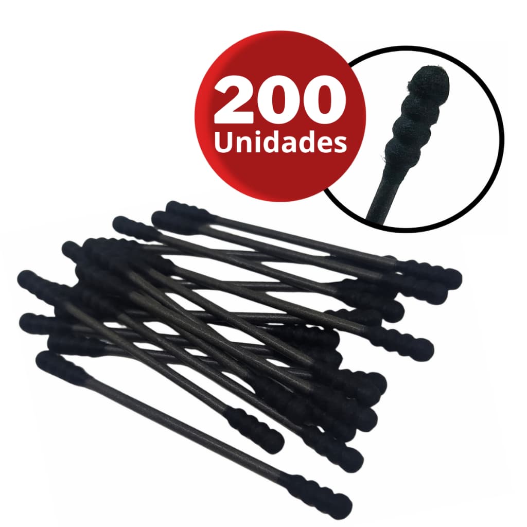 Cotonete Preto Até 200 Hastes Flexíveis Não desmancha Espiral Higienização Maquiagem Algodão Cotton