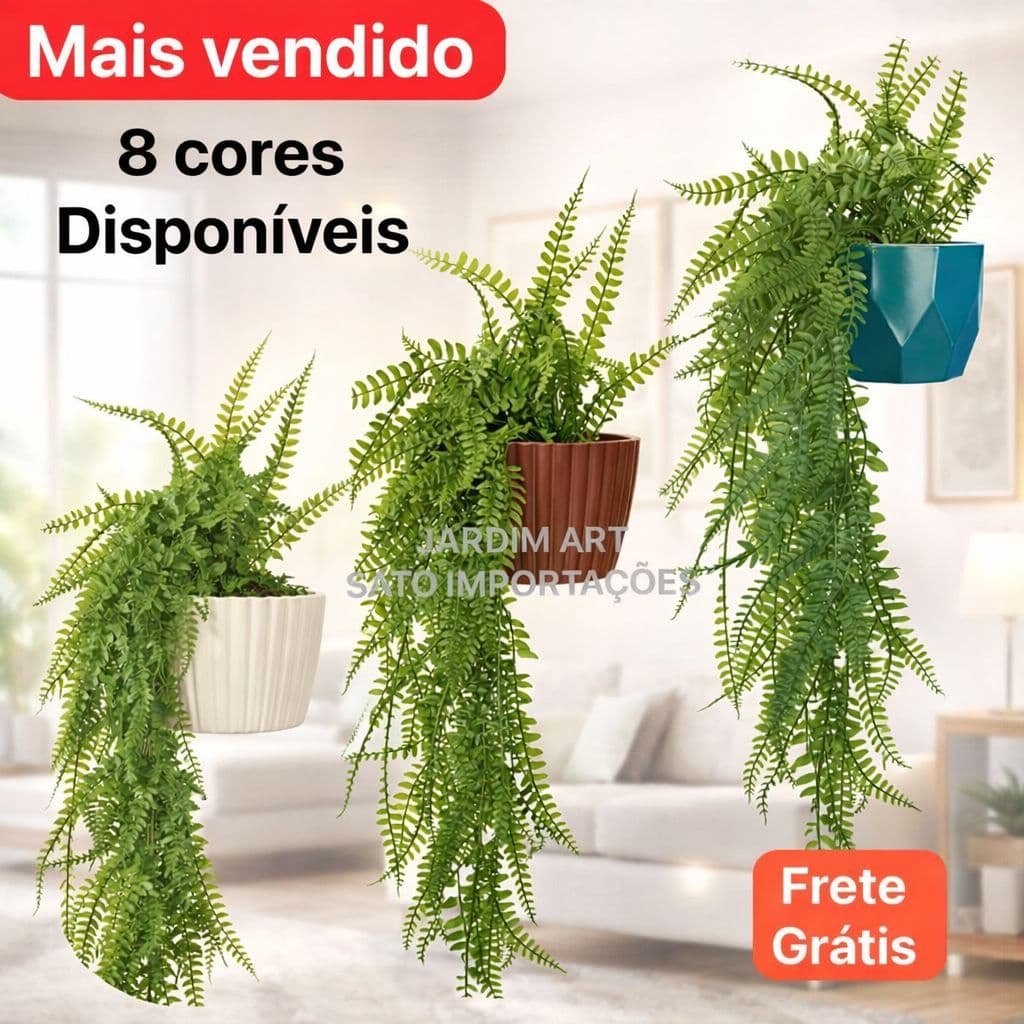 Arranjo Decorativo SAMAMBAIA Artificial Pendente no Vaso Polietileno Estilo Cerâmic
