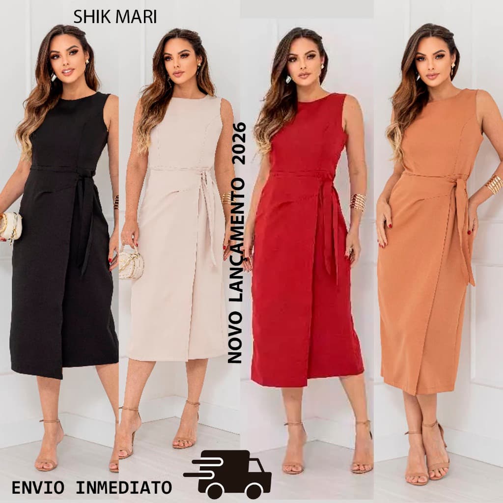 Vestido Feminino Alfaiataria Elegante luxo com Amarração confortável  mais desejado do veraõ 2026