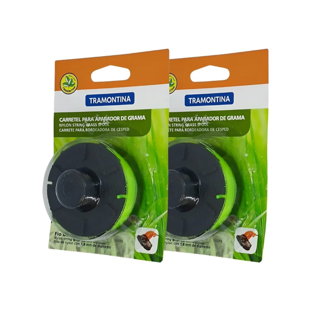 Kit 2 Carretel Aparador Grama Elétrico Tramontina AP1500 AP1000 Fio Nylon Verde 1,8mm x 8m
