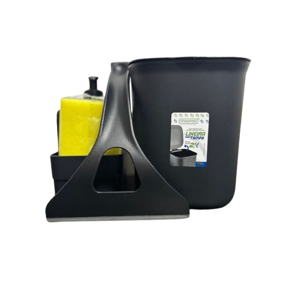 KIT PARA PIA 3 PEÇAS LIXEIRA 2,5L BLACK COMPLETO RODO DETERGENTE PRÁTICO