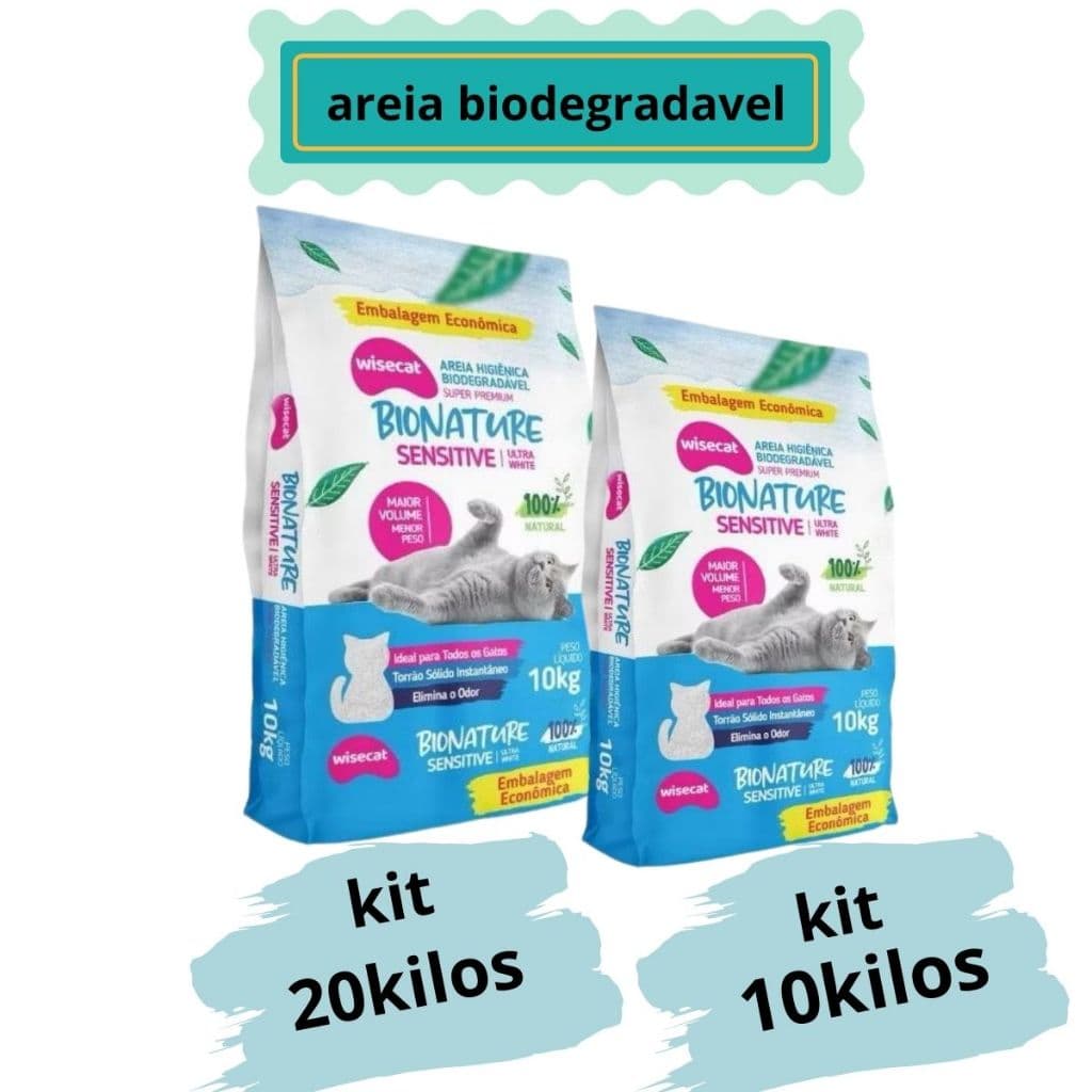 Areia De Mandioca Para Gatos Biodegradável Sensitive 10kg ou 20kg grãos finos