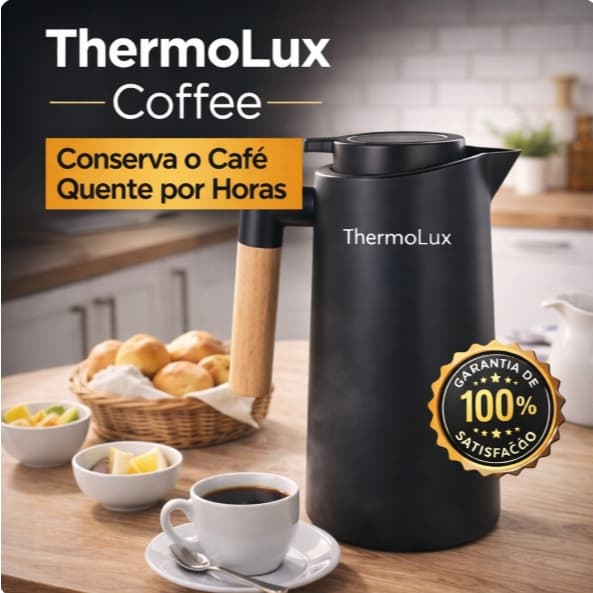 Garrafa Térmica Inox 1L ThermoLux Coffee com Cabo de Madeira Mantém Quente e Frio
