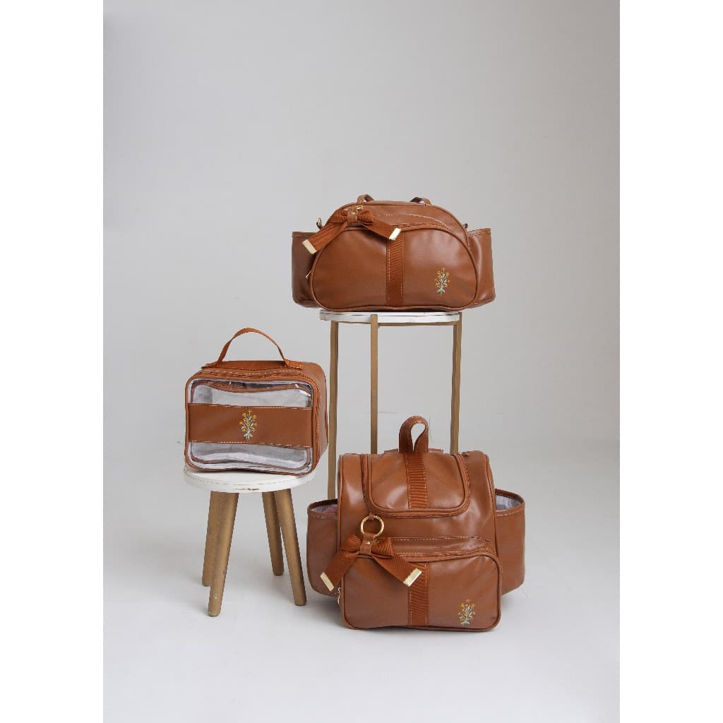 Kit Bolsas Maternidade Luxo Térmico Courino Premium Impermeável Coleção Caramelo Premium