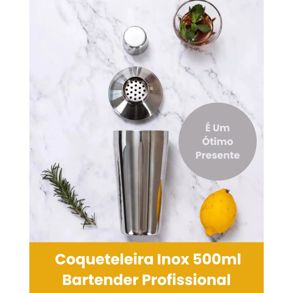 Coqueteleira Inox 500ml Cobbler Profissional Drinks Bar