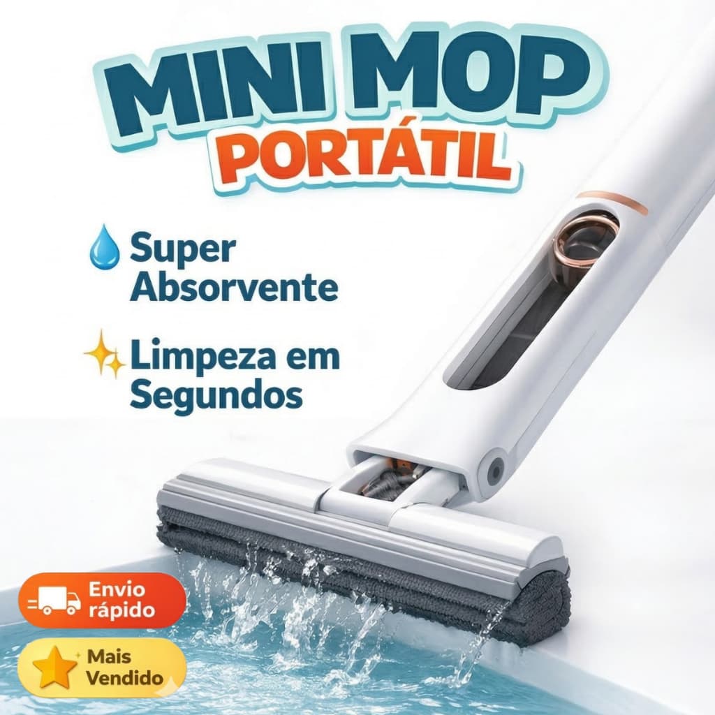Mini Mop Portátil Absorvente Multiuso Para Limpeza de Pia Vidro Azulejo Bancada Cozinha e Banheiro
