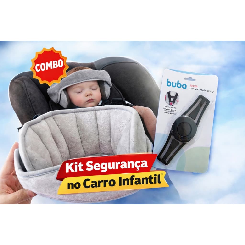 Apoio de Cabeça Bebê Para Carro + Trava de Cinto Cadeirinha – Kit Buba Segurança Infantil