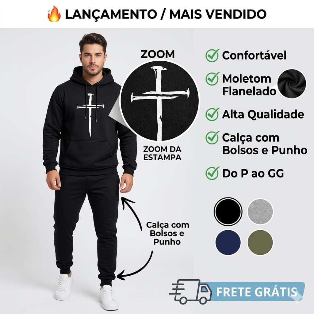 Conjunto de Moletom Canguru Unissex Estampado Religioso | Flanelado | Frio | Inverno | Promoção