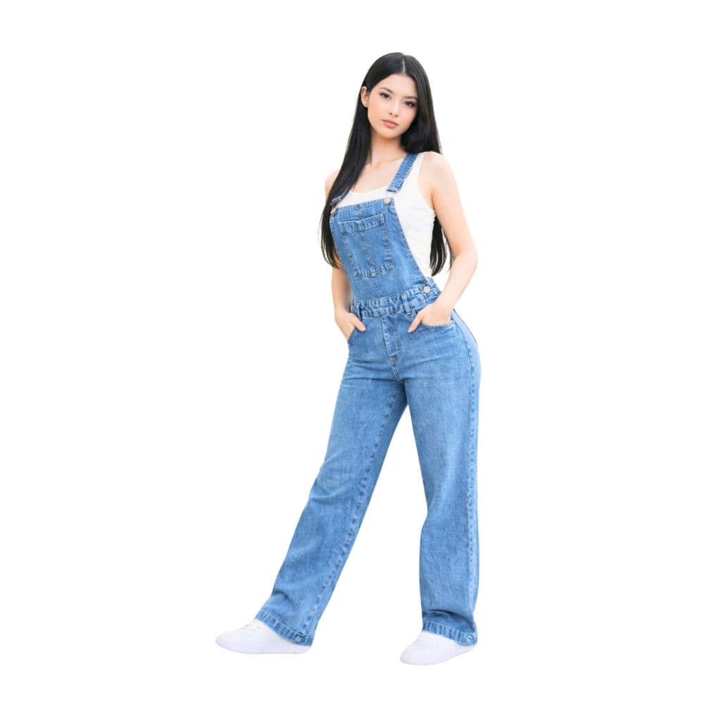 Jardineira Jeans Feminina Macacão Calça Slim Cintura Alta Com Elastano Modelagem Justa Moda Feminina