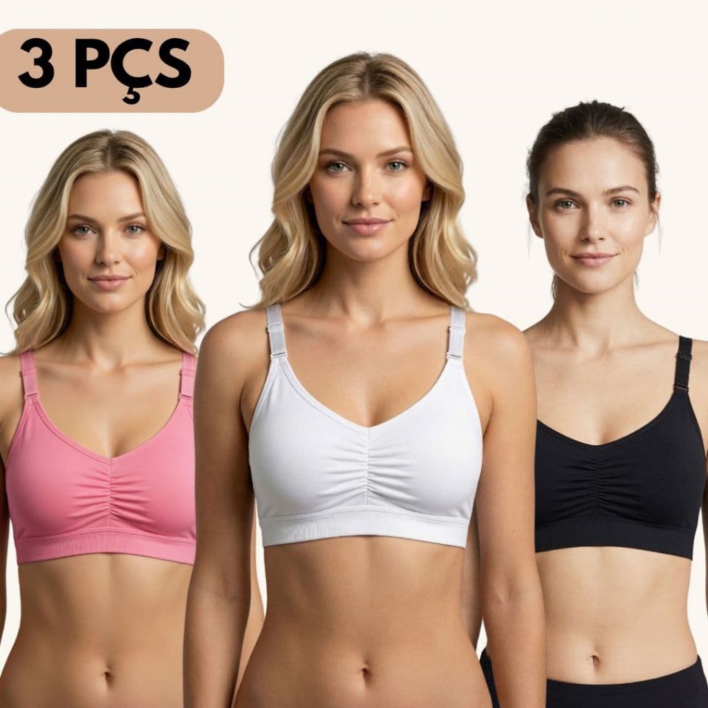 Kit 3 Sutiã Reforçado Bojo Removível Alça Largas Modelo Top Conforto Sutien Topper Feminino Sutian