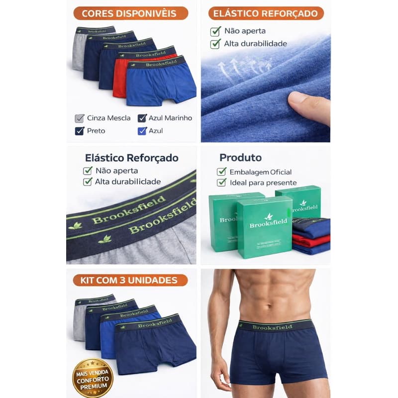 KIT 3 CUECAS BOXER MASCULINA ALGODÃO – CONFORTO E QUALIDADE